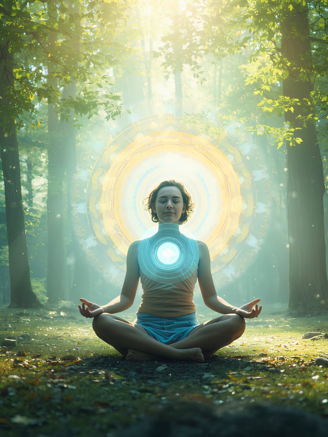 Aktivierung der Selbstheilungskräfte – Frau in Meditation im Wald